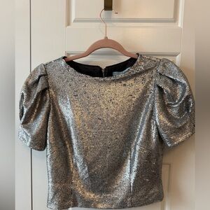 ANTONIO MELANI Silver Sequin Puff-Sleeve Top